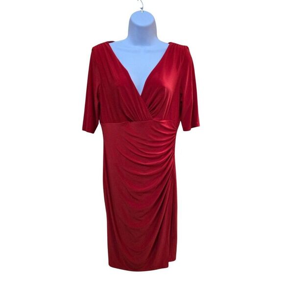 Ralph Lauren Dresses & Skirts - Ralph Lauren Red Ruched V-Neck Dress classic academia office wear elegant